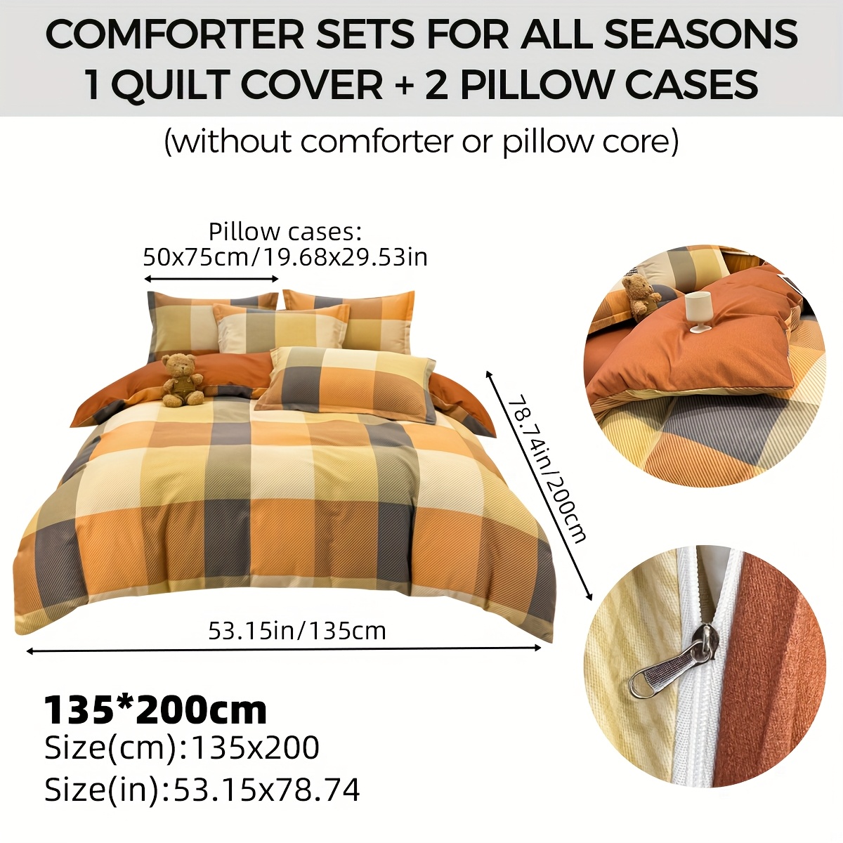 E-shop 3-teiliges Set großes Karo-Design Bettbezug, modischer Druck, für Daunendecken, ultraweiches Mikrofaser-Material, weich bequem für erholsamen