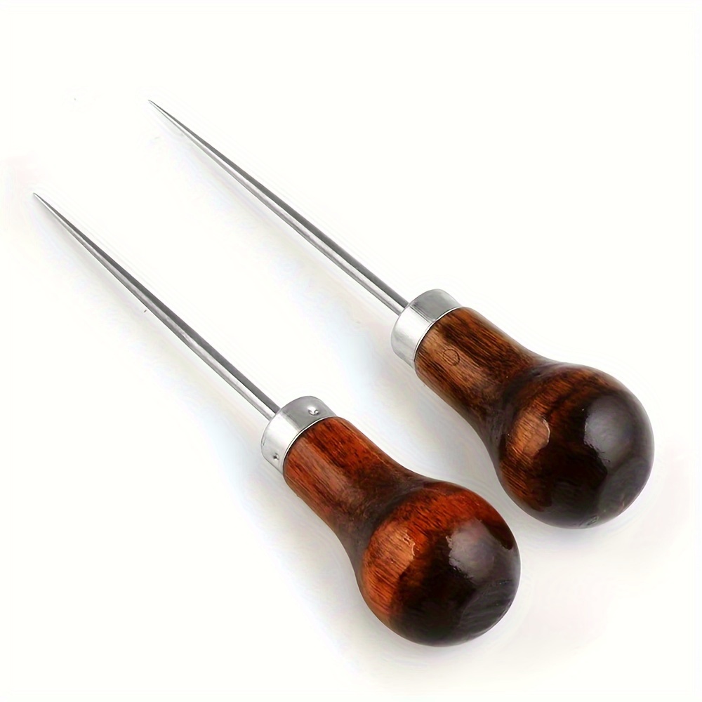 1pc Wooden Handle Metal Gourd Awl - Professional Leathercraft Stitching Punch Tool - Craft DIY Leatherworking Accessory