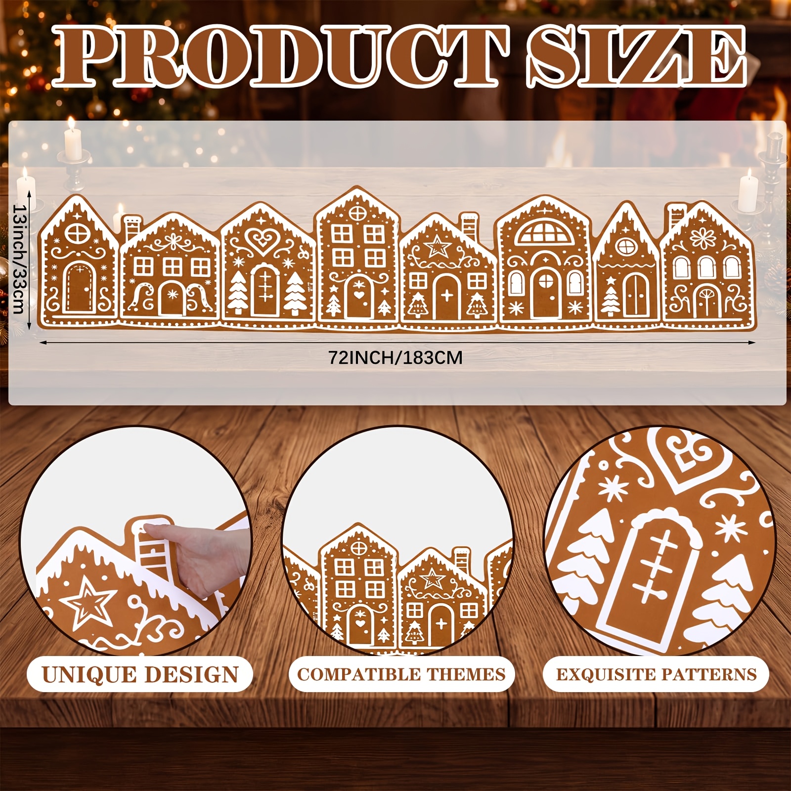 TEMU Tablecloth, Christmas Gingerbread House Cutout Table Runner, 2d Flat Print House Design, Xmas Holiday Table Decor, Festive Tabletop Ornament For