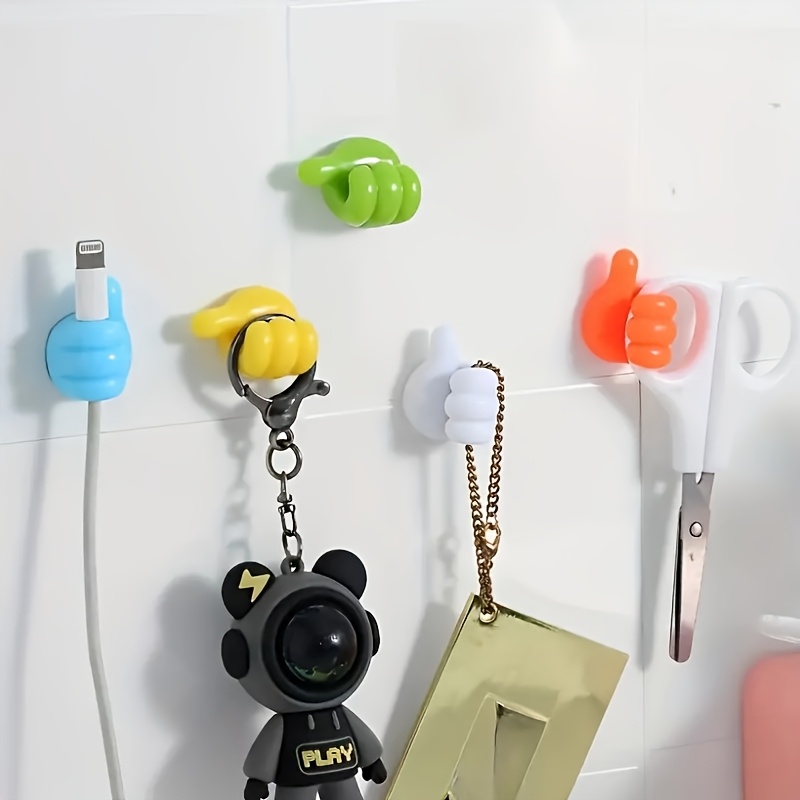 5pcs thumb shaped cable organizer clips no drill   hooks for home kitchen and bedroom assorted colors yellow blue white green plastic material   charging cables and small accessories cord holder desk drawer organizer for home storage details 4
