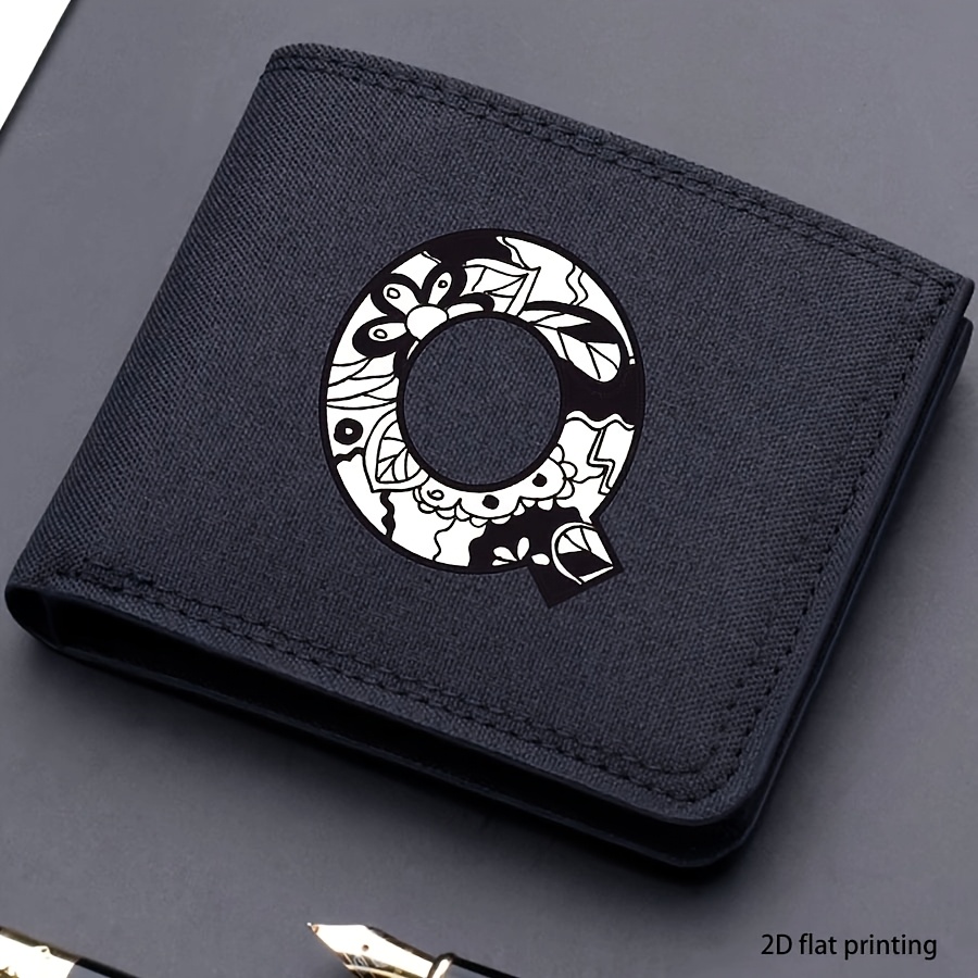 1 pieza, Cartera corta de lona impresa con 26 letras de moda para hombre, Cartera plegable con nombre propio, Cartera corta casual para negocios con ranuras para tarjetas, Regalo para hombres (impresión plana 2D)