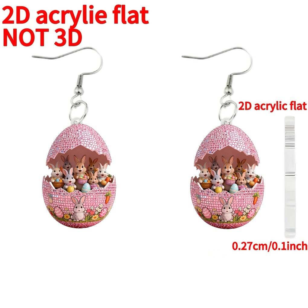 E-shop 2D Flach, [2D Flach] 1 Paar, 2026 Neue -Novelty Ohrringe, 2D Acrylmaterial, Niedliches Häschen-Ei-Design, Moderner Minimalistischer Stil,