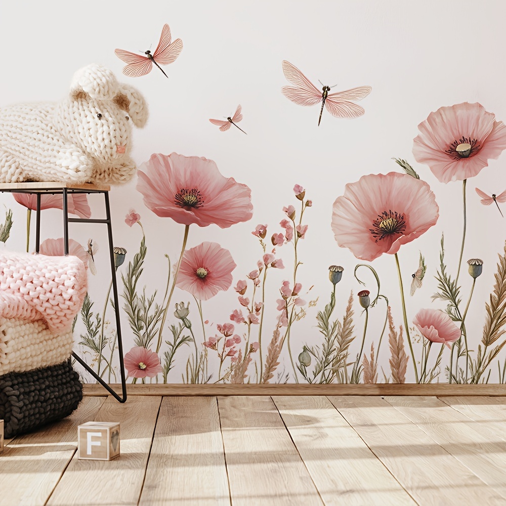 1set Home Bedroom Bathroom Decoration Wall Mural Flower Dragonfly Wall Sticker Self-adhesive Removable Mural Cabinet Mural Toilet Mural 30 X 90cm X 2/11.8 X 35.4inch X 2