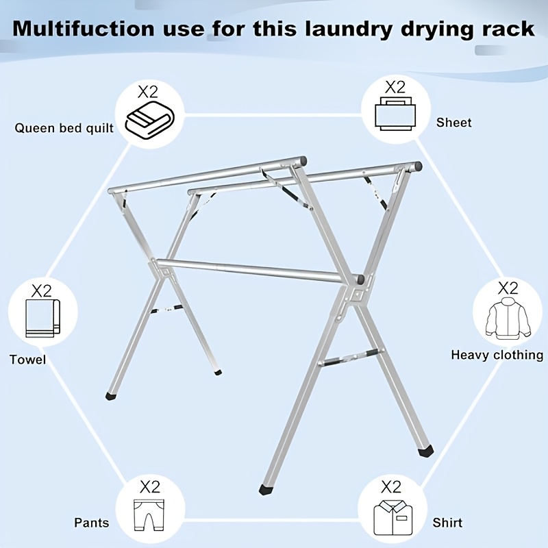 TEMU Foldable Clothes Drying Rack, Suitable For Indoor And Outdoor Use; Foldable Laundry Drying Rack With Adjustable Height; Durable Stainless Steel