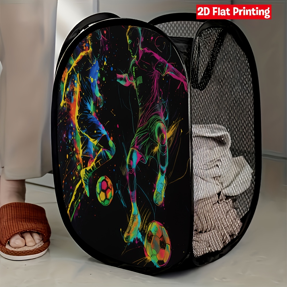 TEMU 1 Dynamic Soccer Player Laundry Hamper In Bright Colors, Designed For And Daily Use In Homes And Dormitories
