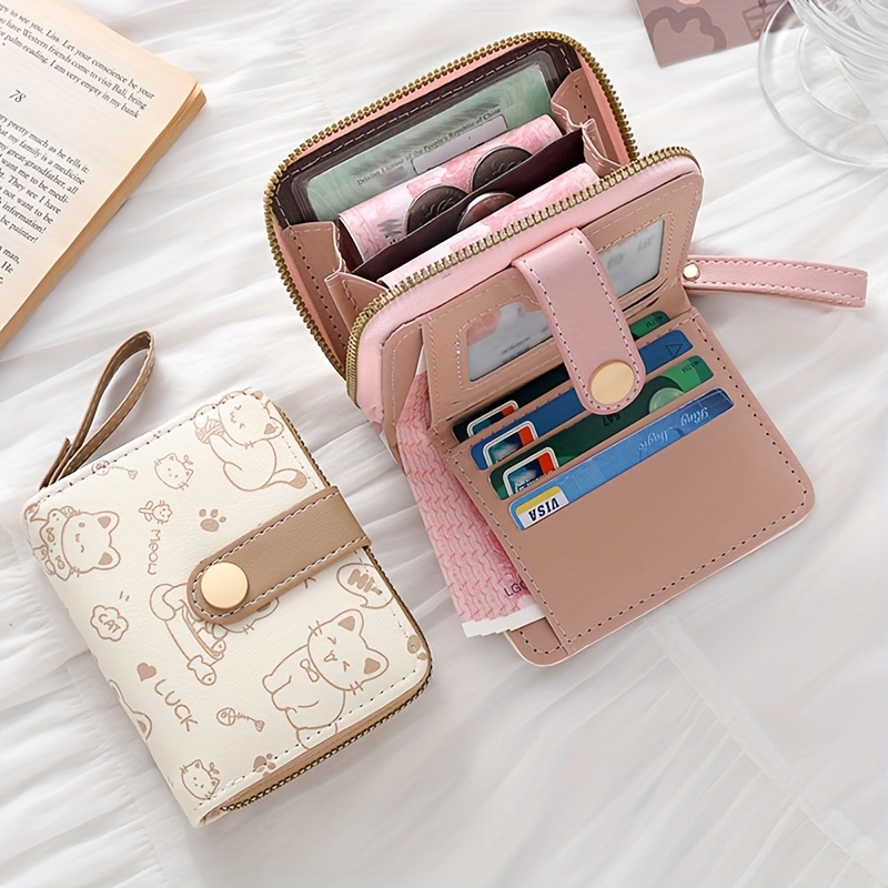 printed cute bear womens wallet   minimalist   tri fold snap closure student   womens coin purse clutch