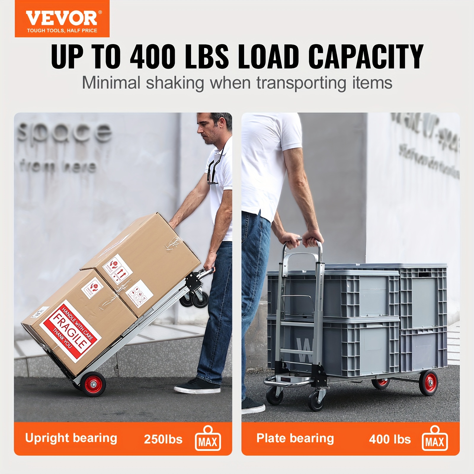 aluminum folding hand truck 2 in 1 design 400 lbs capacity heavy duty industrial collapsible cart with rubber wheels for transport and warehouse supermarket garden details 4