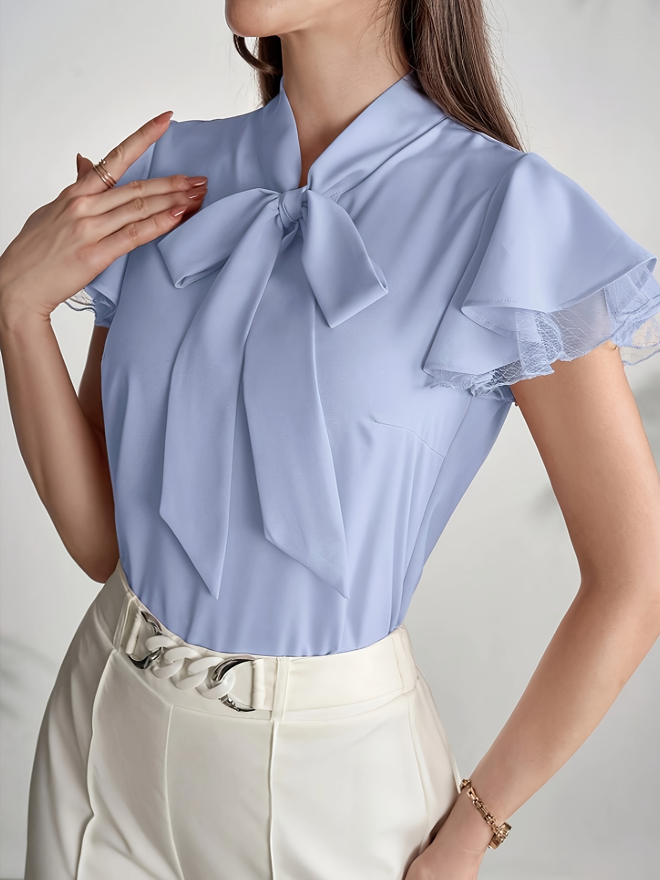 spring and summer flowing ribbon double layered   sleeve shirt details 2