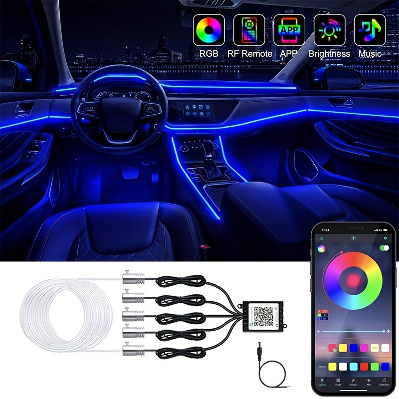 TEMU Led Strip Lights For Car Interiors, Featuring A Rgb Ambient Lighting Kit With 236 Inches Of , Offering 16 Million Color Options And Music Synchronization, Designed For Vehicles, Without Battery