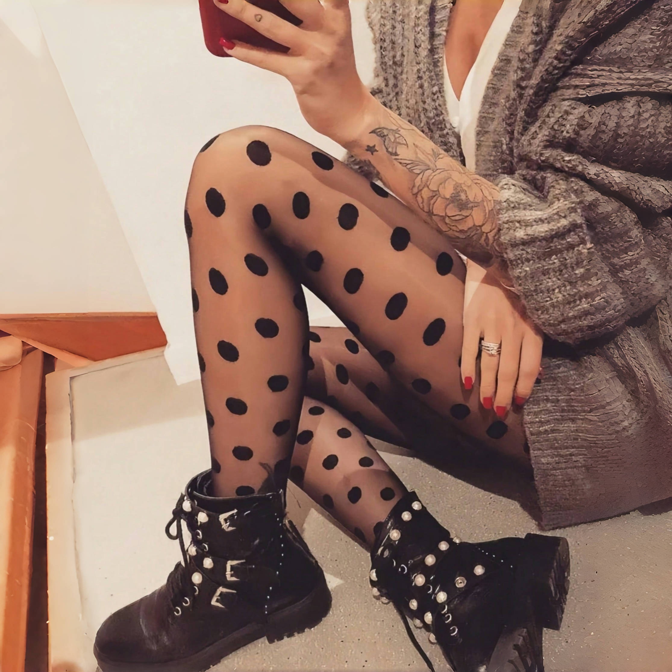 1pc Of Gentle Summer Large Polka Dot Jacquard Versatile Pantyhose For Women