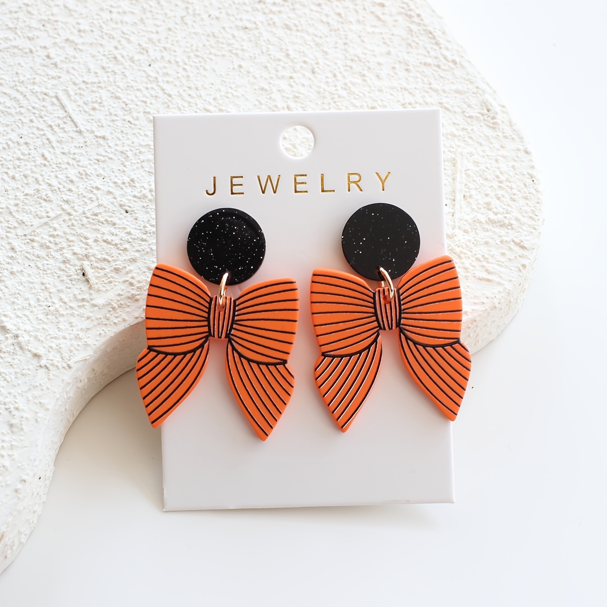 TEMU 1 Pair Of Orange Bow Acrylic Women' Earrings, With A Clay-like Texture, Elegant And Cute, Suitable For Parties, Celebrations, And Holiday Gifts