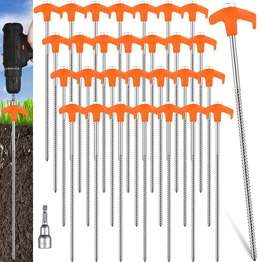 heavy duty metal spikes for camping   12 inch screw in tent stakes serve as ground anchors with a hex head driver suitable for gardens and inflatable setups