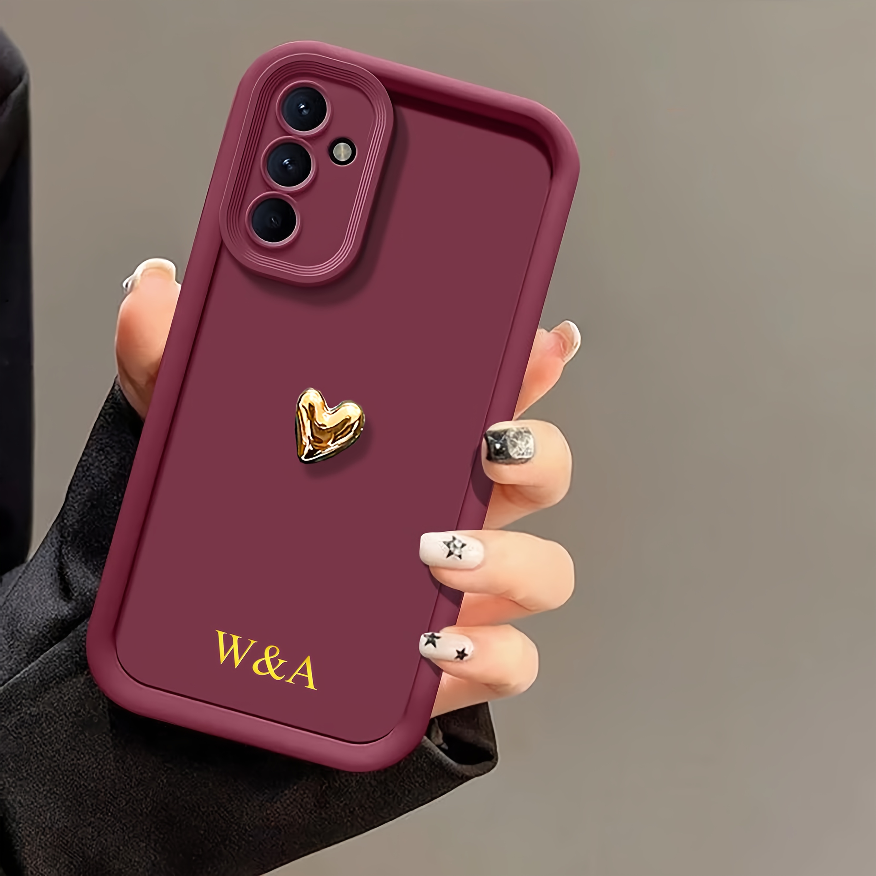 TEMU Phone Case - Personalized 3d Heart Customized Name Initial Golden Hot Foil Letters Embossed Soft Tpu Compatible With Galaxy S25 S24 S23 S22 S21