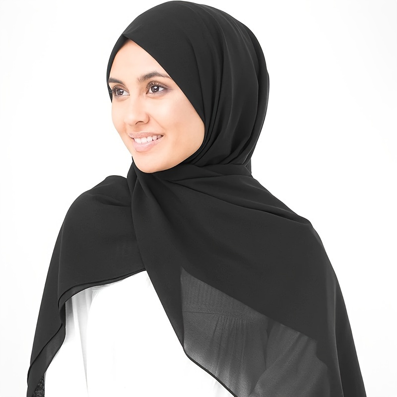 

Elegant Solid Color Muslim Hijab For Women, Premium Soft Cozy Chiffon Scarf, Classic Versatile Shawl Or Head Wrap