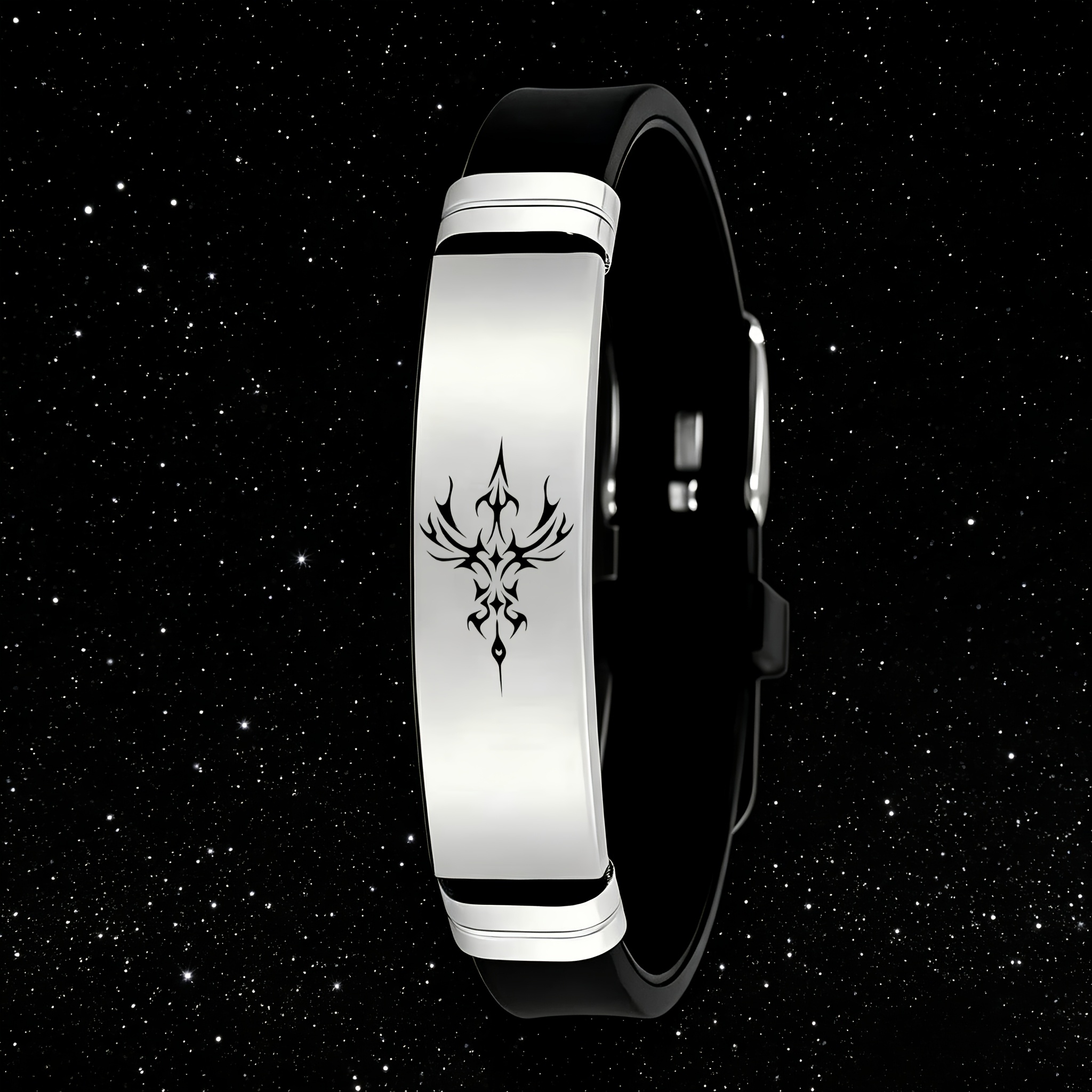 Men's Dark Punk Style Stainless Steel Silicone Bracelet, Trendy Gift