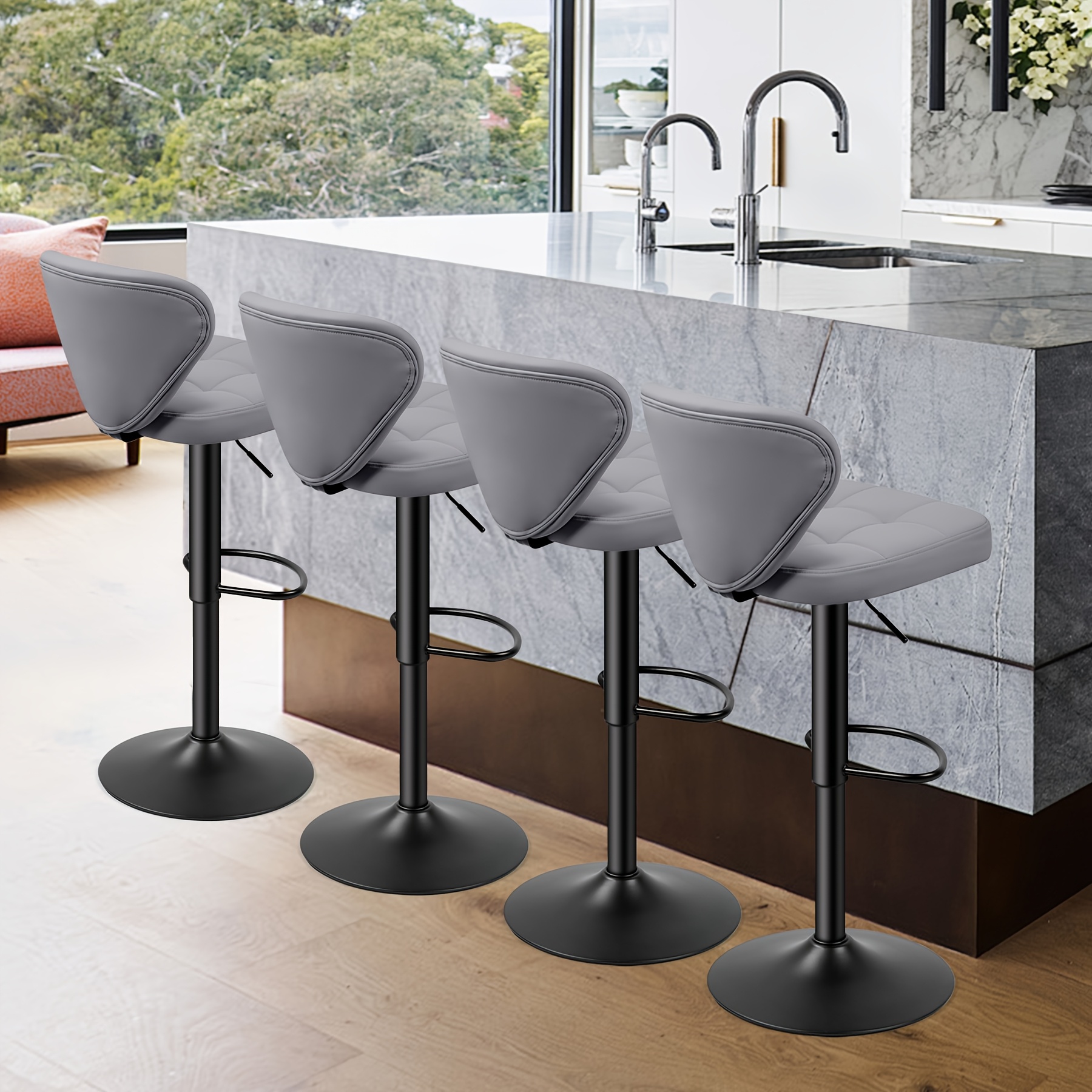 TEMU Bar Stools Set Of 2/4, Pu Leather Adjustable Swivel Barstools Kitchen Counter Height Bar Stools, Hydraulic For Kitchen Counter Height, Square