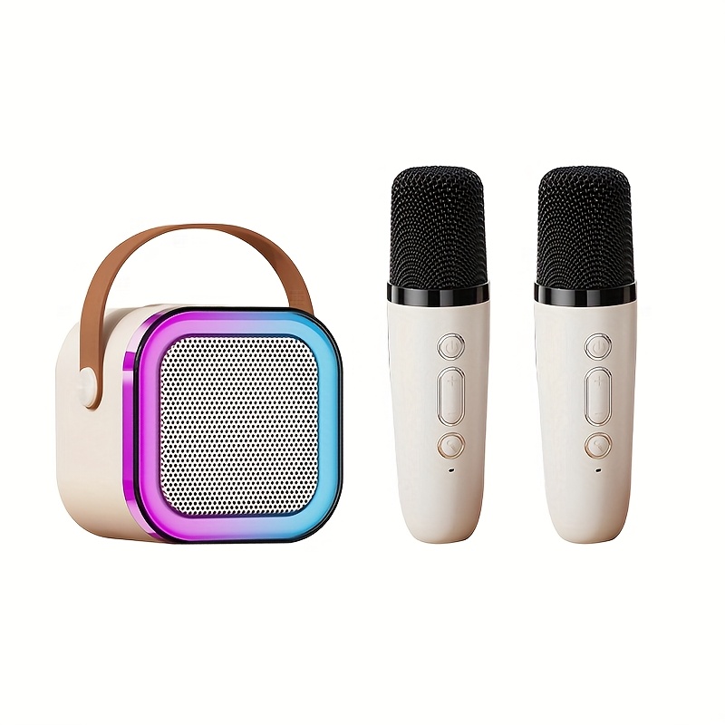 karaoke speaker with 2 wireless microphones portable wireless rgb light gift set home karaoke machine handheld portable karaoke microphone speaker suitable for family   and birthday gifts
