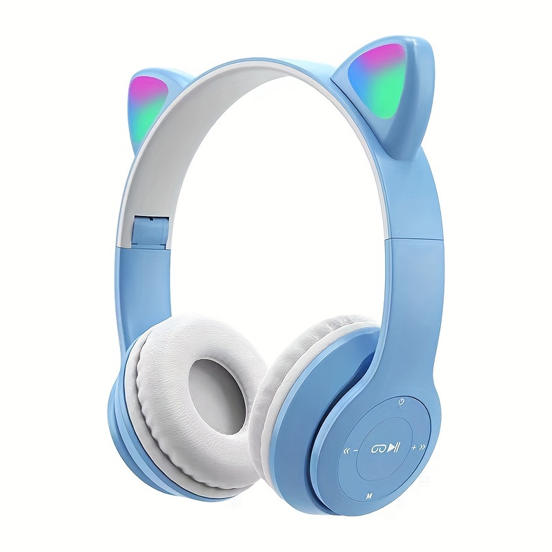 

Foldable Blue Headphones With Glowing Led Lights, Wireless & Tf Card - Wireless Over-ear Noise-canceling Headset For Gaming & Exercise, Wireless Headphones