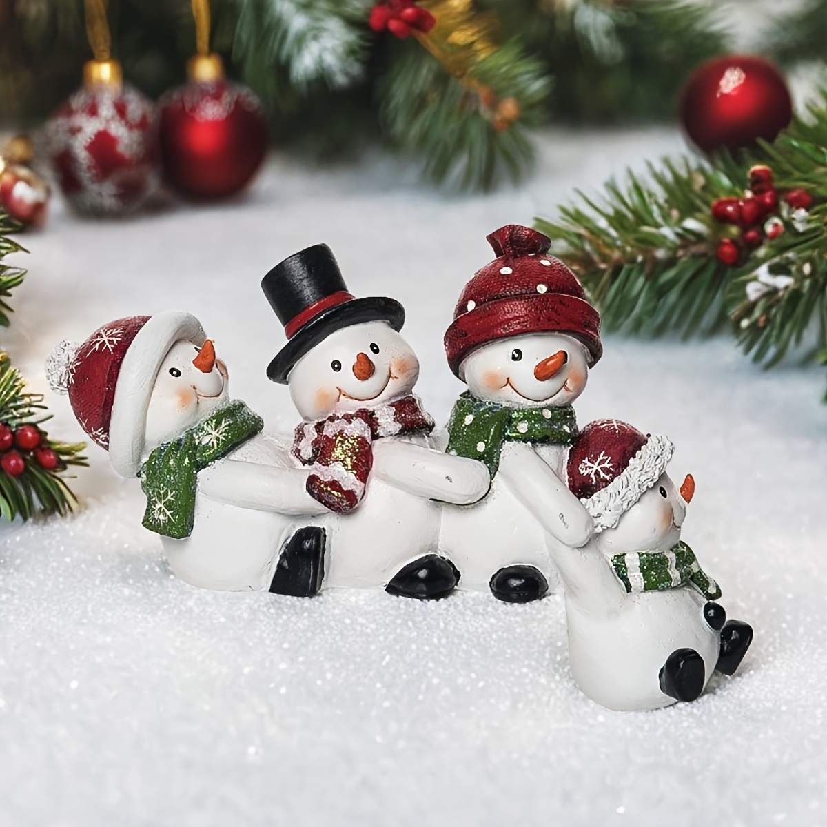 

1pc Resin Christmas Snowman Statue, 4 Holding , Christmas Decorations, Indoor Tabletop , Christmas Party Statue, Gift To Relatives