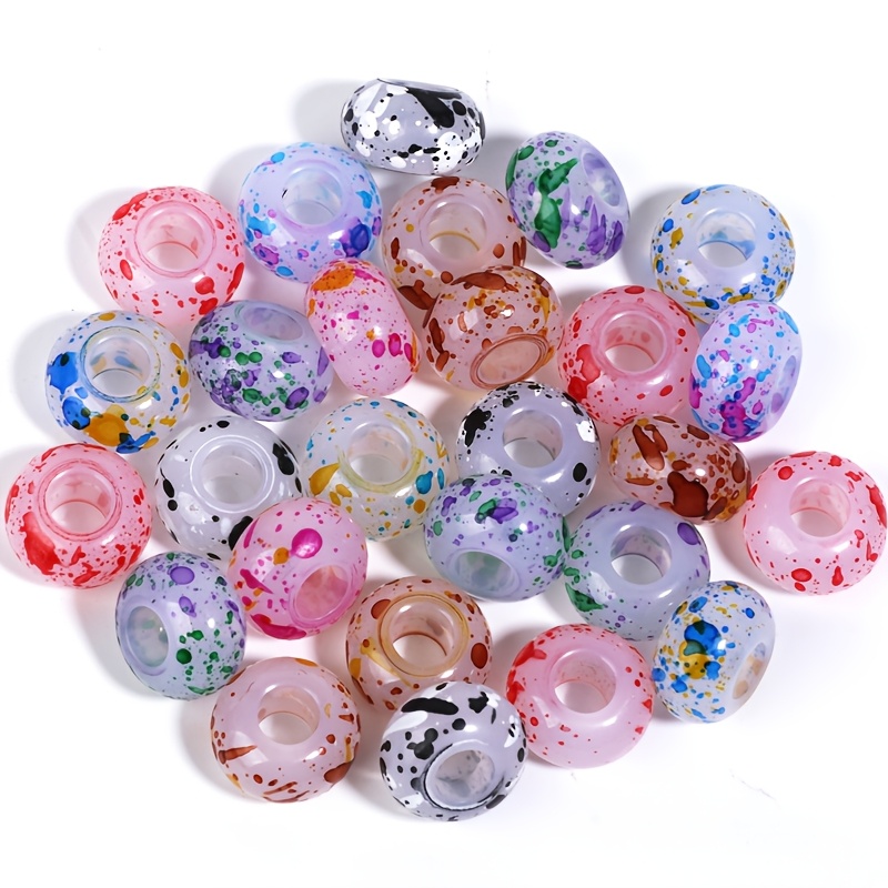 TEMU 30pcs 8x14mm Colorful Doodle Acrylic Beads With Large Holes, Spacer Beads For Diy Bracelet Jewelry Making, Loose Beads