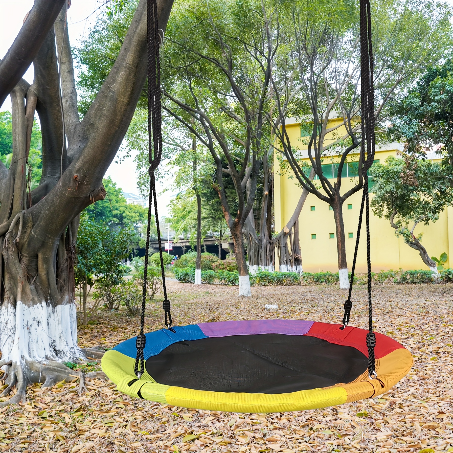 columpio de cuerda colgante oxford net circular para interiores y exteriores -   de hierro resistente con asientos acolchados, ideal para parques,   de juegos, campus,   y patios.