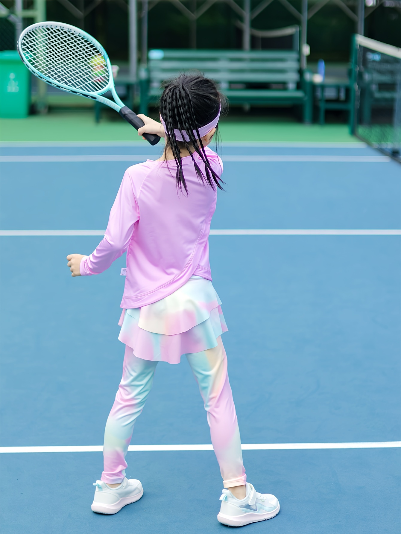 Conjunto De Tenis Para Niñas, Piezas, Camiseta Deportiva De Larga  Transpirable De Rápido Leggings Con Falda De Diseño Teñido, Ropa De