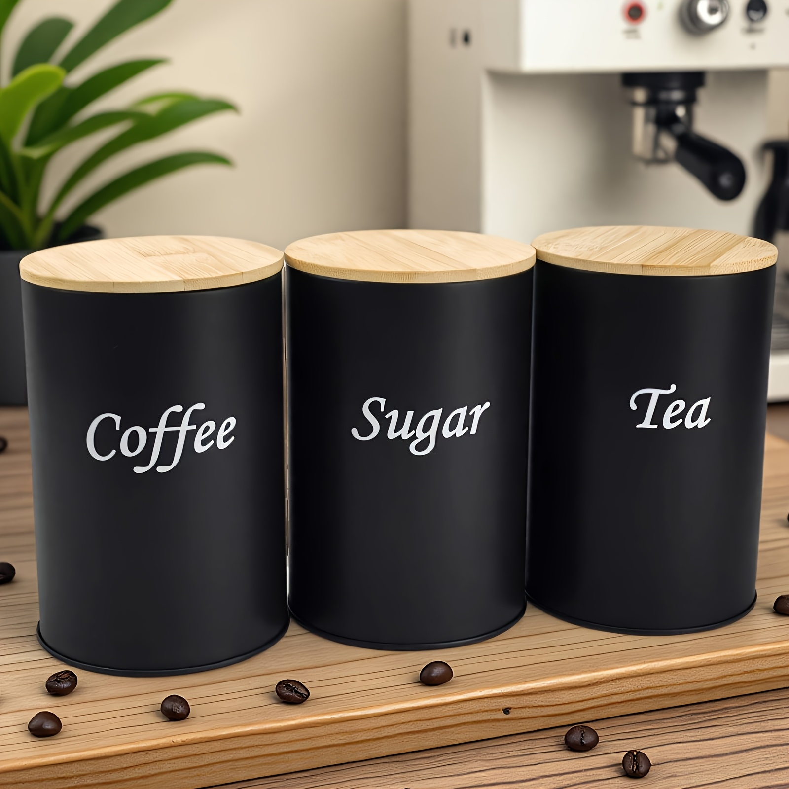 E-shop 3-teiliges minimalistisches Metall-Rundbehälter-Set, multifunktionale Aufbewahrungsbehälter für Tee, Kaffee Zucker, wiederverwendbar, ohne ,