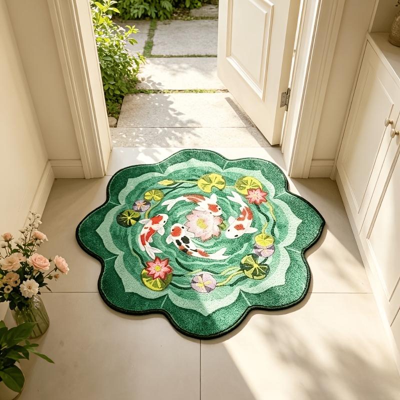 TEMU Faux Cashmere 900g + 9mm Korean Living Room Carpet Pink Green Koi Lotus Bedroom Decoration Bedside Carpet Fluffy Soft Lounge Non-slip Carpet New