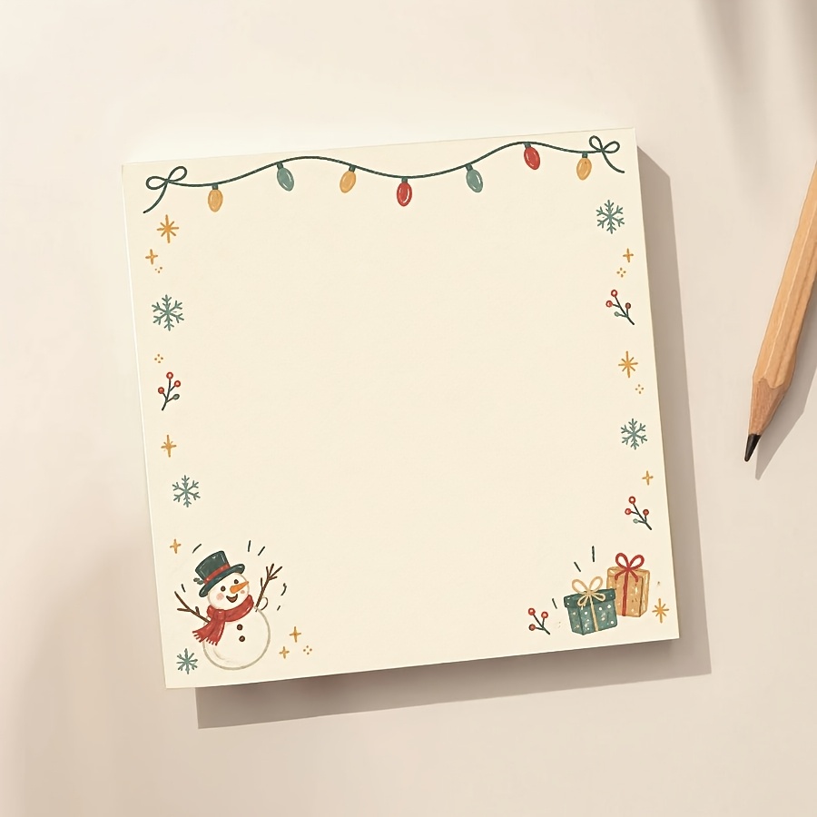 TEMU Christmas Winter Notes With Cute Snowman, Gift Box, Snowflake, Holiday Lights, Star And Botanical Border Design, School, Office, Crafts And