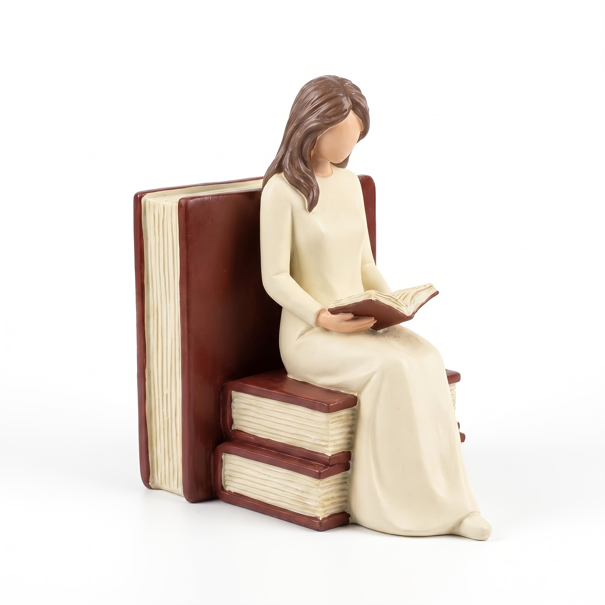 TEMU Literary Reading Girl Resin Bookstop Ornament Faceless Woman Reading Doll Bookend Study Bookshelf Desktop Decoration Literary Girl Gift