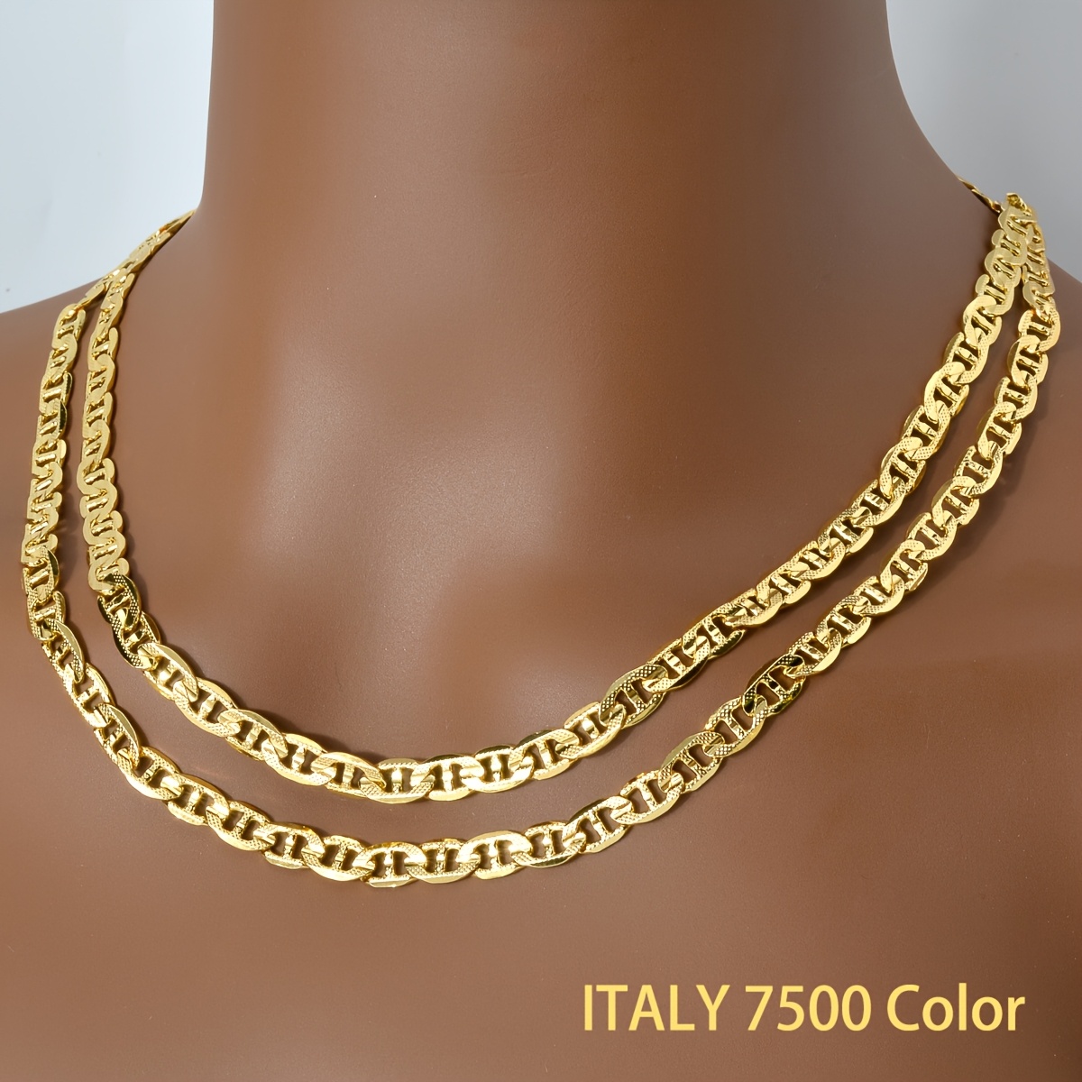 ZEADEAR Geometric Copper Chain Necklace 6mm Wide Embossed Blade