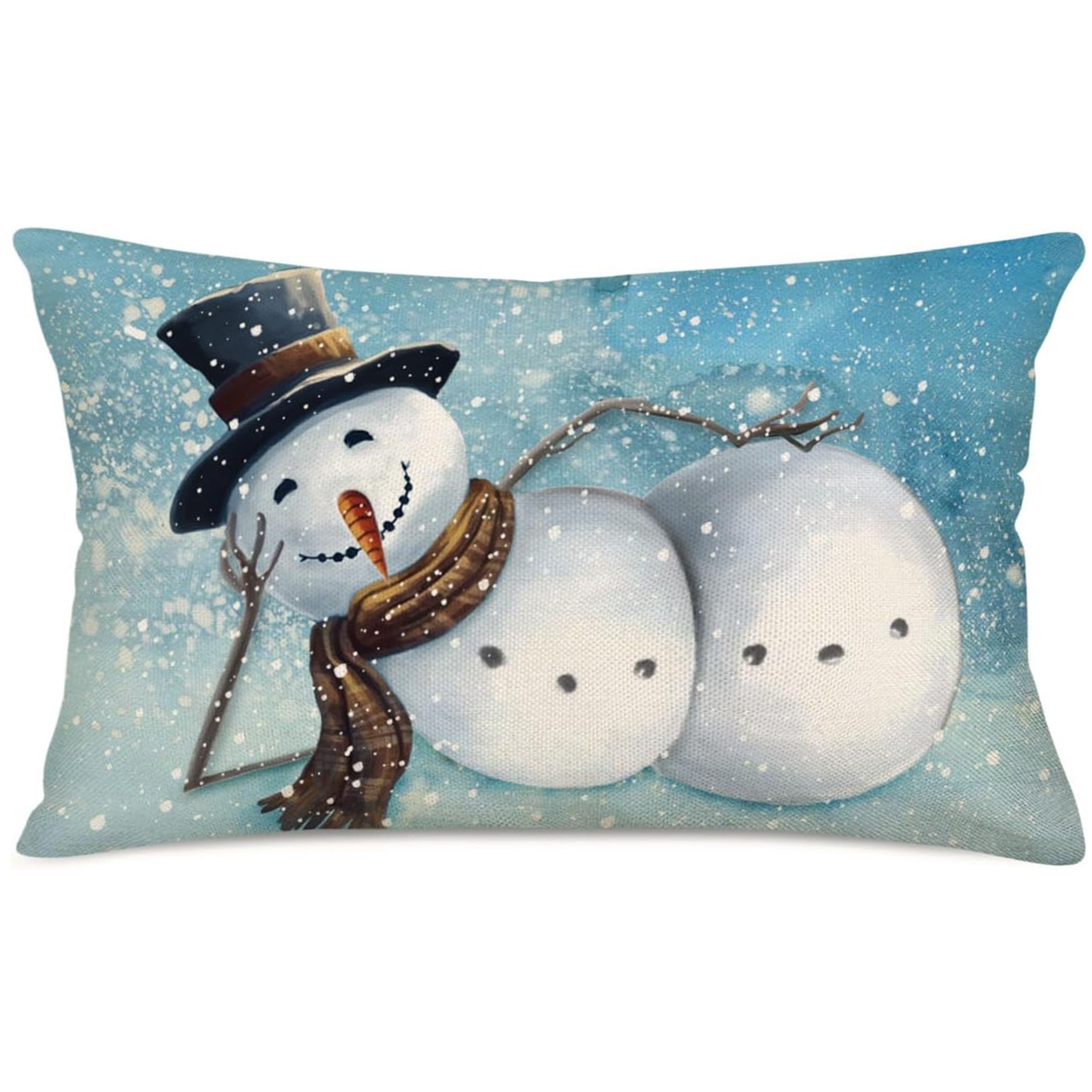 

Yuletide , Merry Christmas Snowman Throw Pillow Cover 12x20 Inch - Winter Farmhouse Decor, , Zip Closure For Couch & Outdoor Use