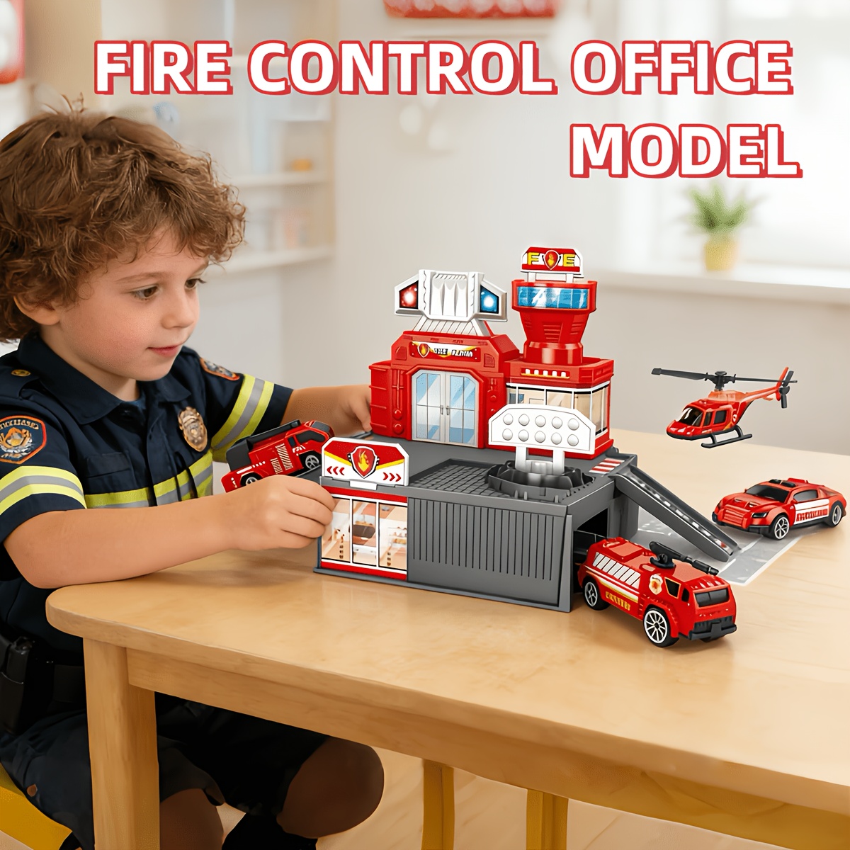 Children's Fire Station Model Toy Set with Vehicles