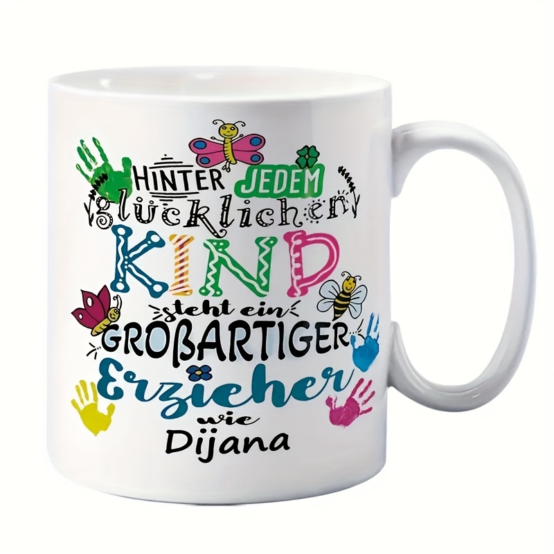 1 Customizable Personalized Mug, "behind Student Is An Teacher," Featuring A Colorful Handprint , Reusable, A Loving Teacher Appreciation Gift Suitable For Back-to-school And Graduation