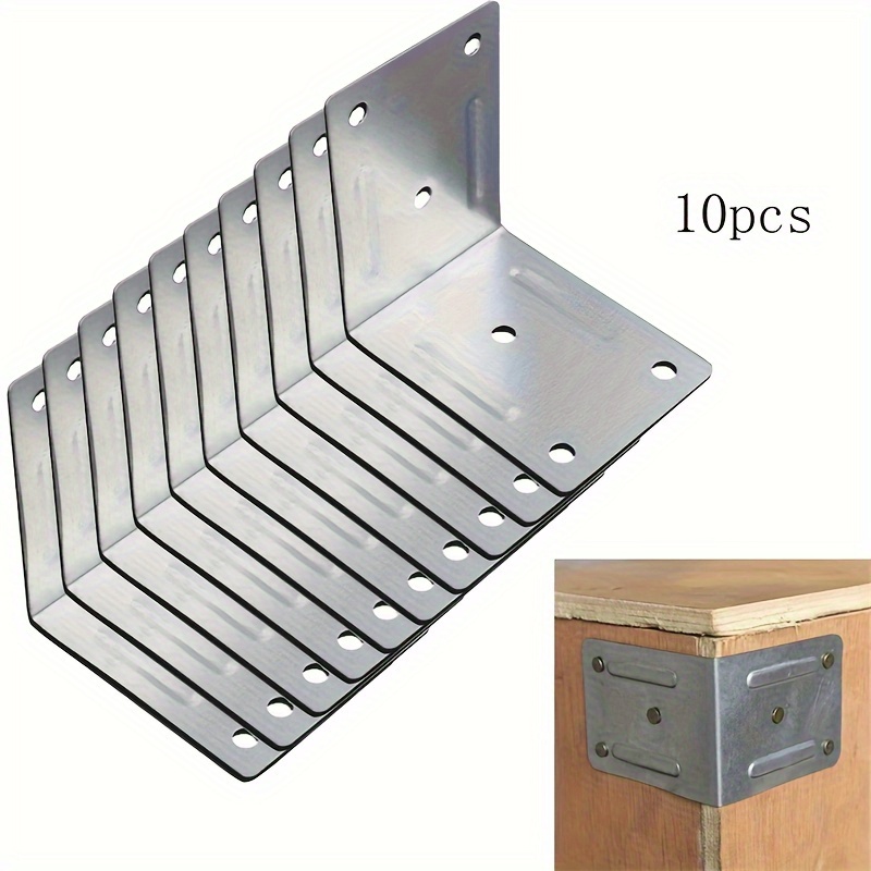 

A Set Of 10 Heavy-duty Stainless Steel Right Angle Brackets - Industrial-grade For Securing Wood And Shelf Support