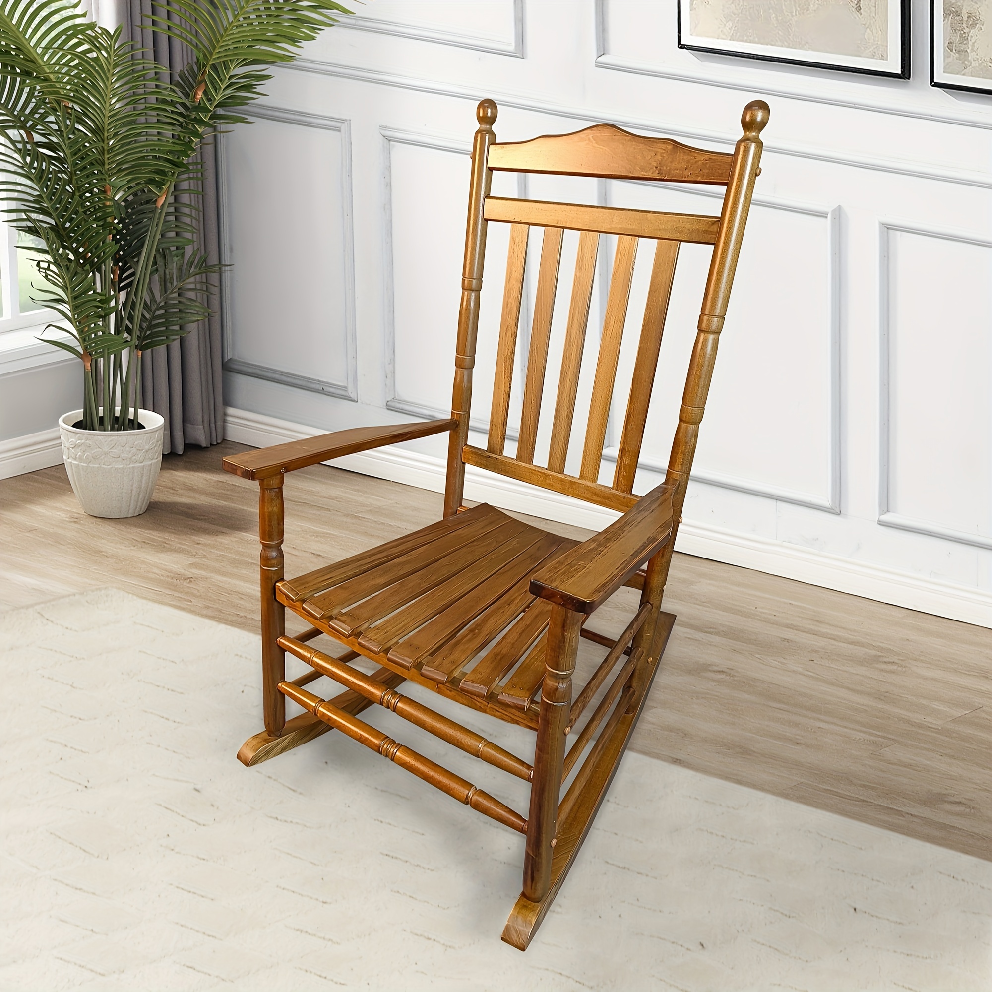 

Traditional Wooden Adult Rocking Chair, Classic Comfortable Design, Sturdy Construction, Perfect For Indoor Relaxation And Patio Lounging