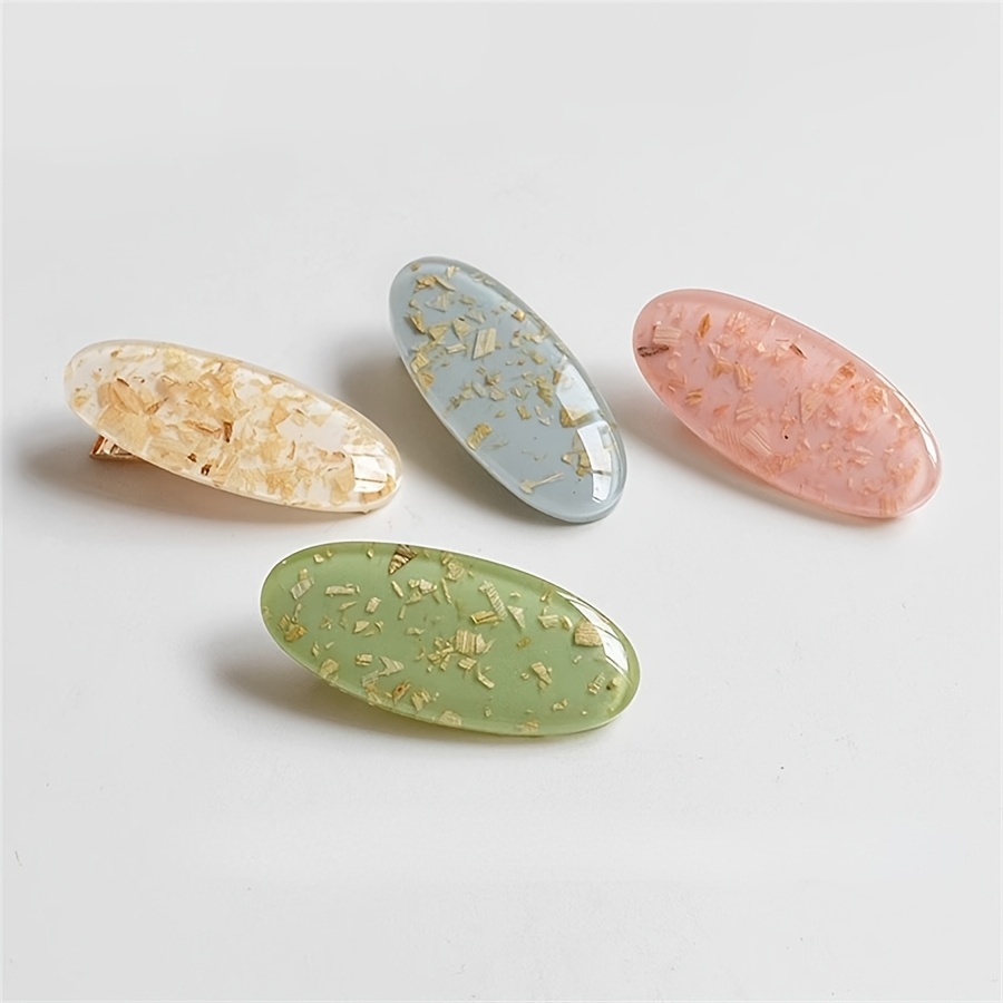 4pcs Acrylic Bangs Hair Clip Cute Dopamine Color Irregular Oval Geometric Duckbill Clips