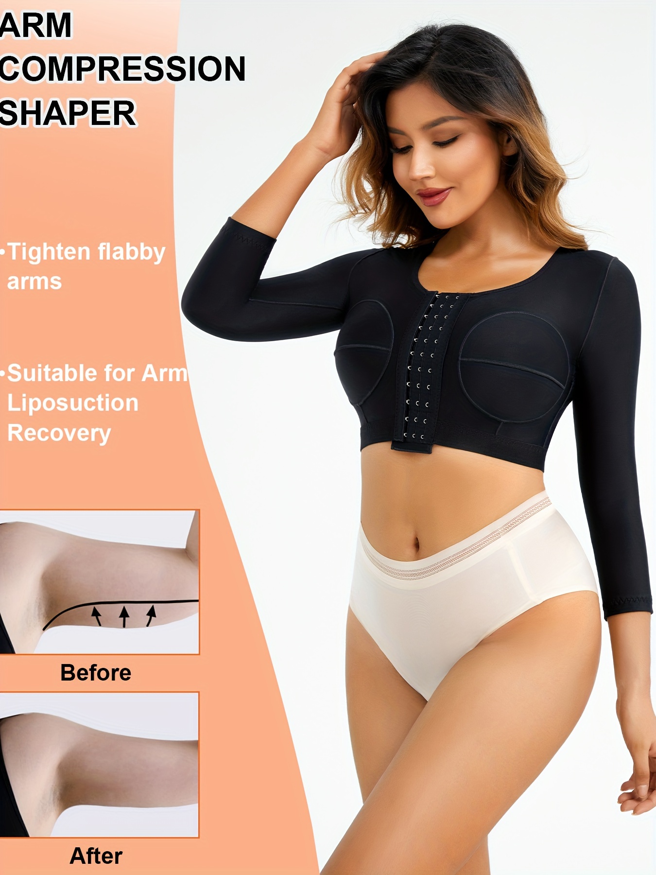 Womens Shapewear 3/4 Sleeve Arm Shaper Front Closure Compression Bra Post  Surgery Posture Corrector Tank Top