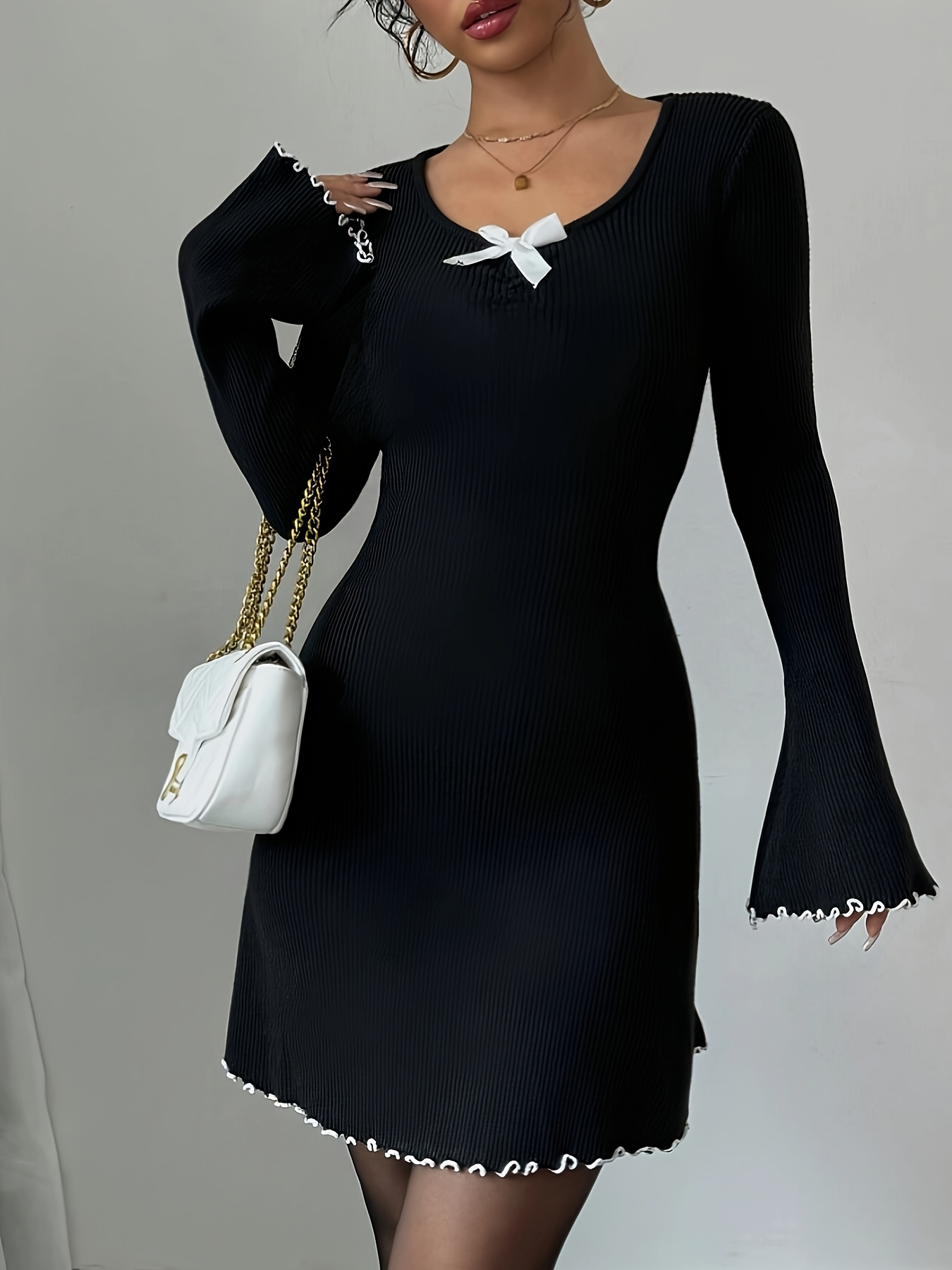 autumn winter elegant solid color round neck Temu Germany