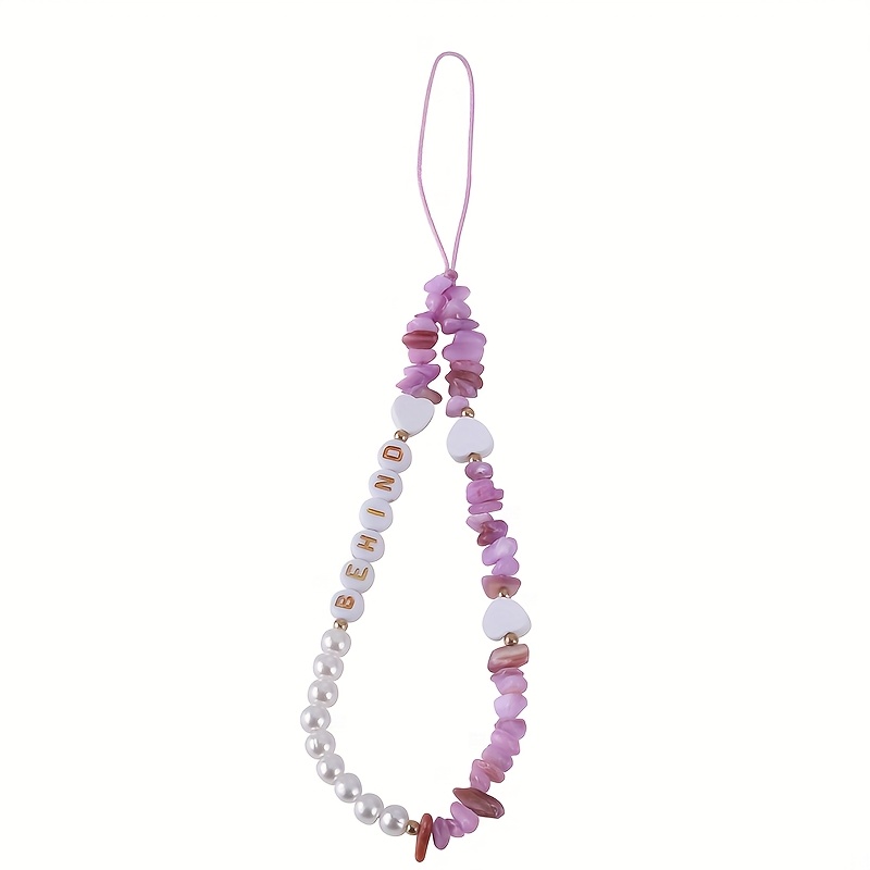 TEMU Catena per cellulare personalizzata, moda, personalit�, ghiaia, perle, abbinamento colori, catena per cellulare con lettere, perline,
