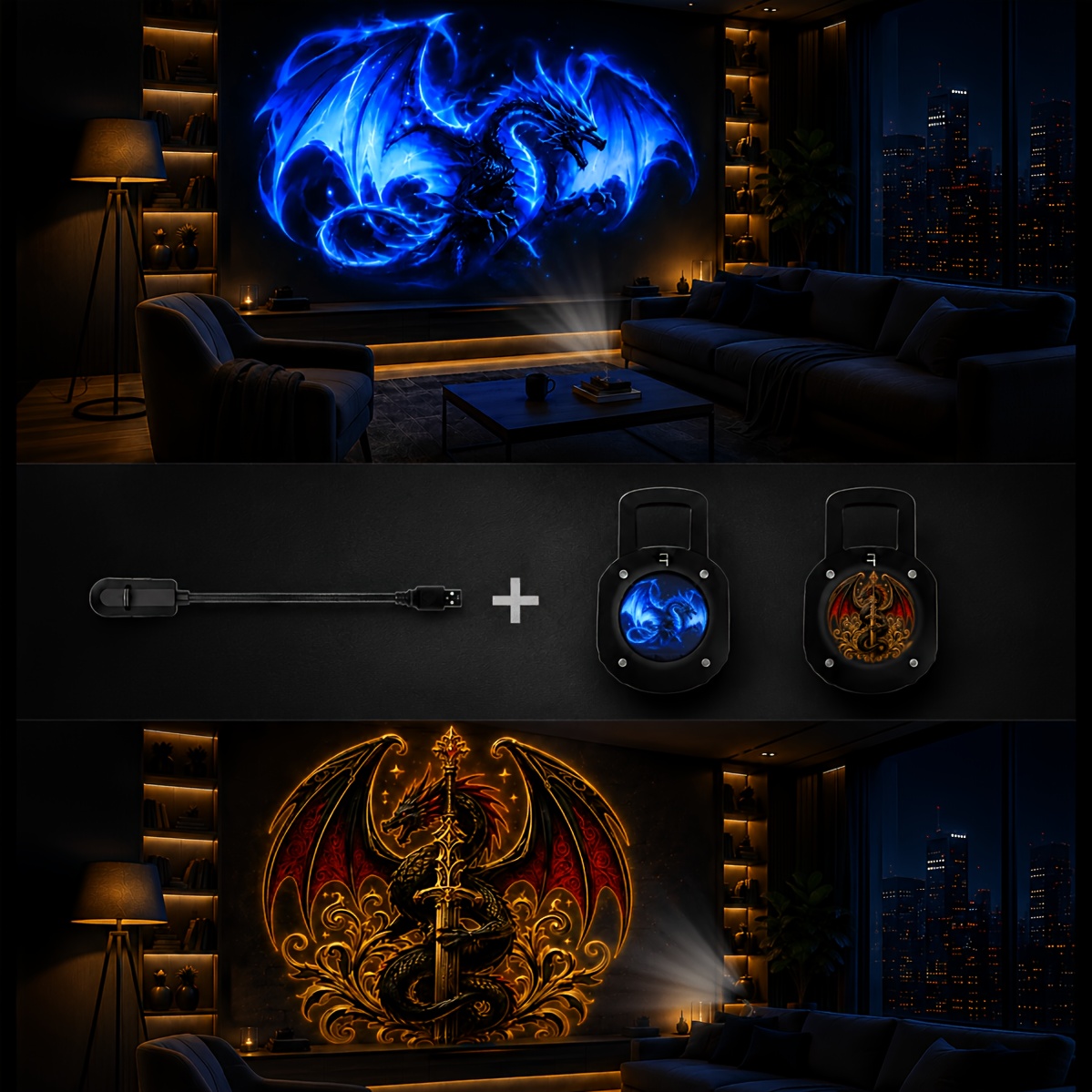 TEMU Ensemble de veilleuse (2 pièces) avec de dragon à flamme bleue et de avec épée — Décoration intérieure et éclairage