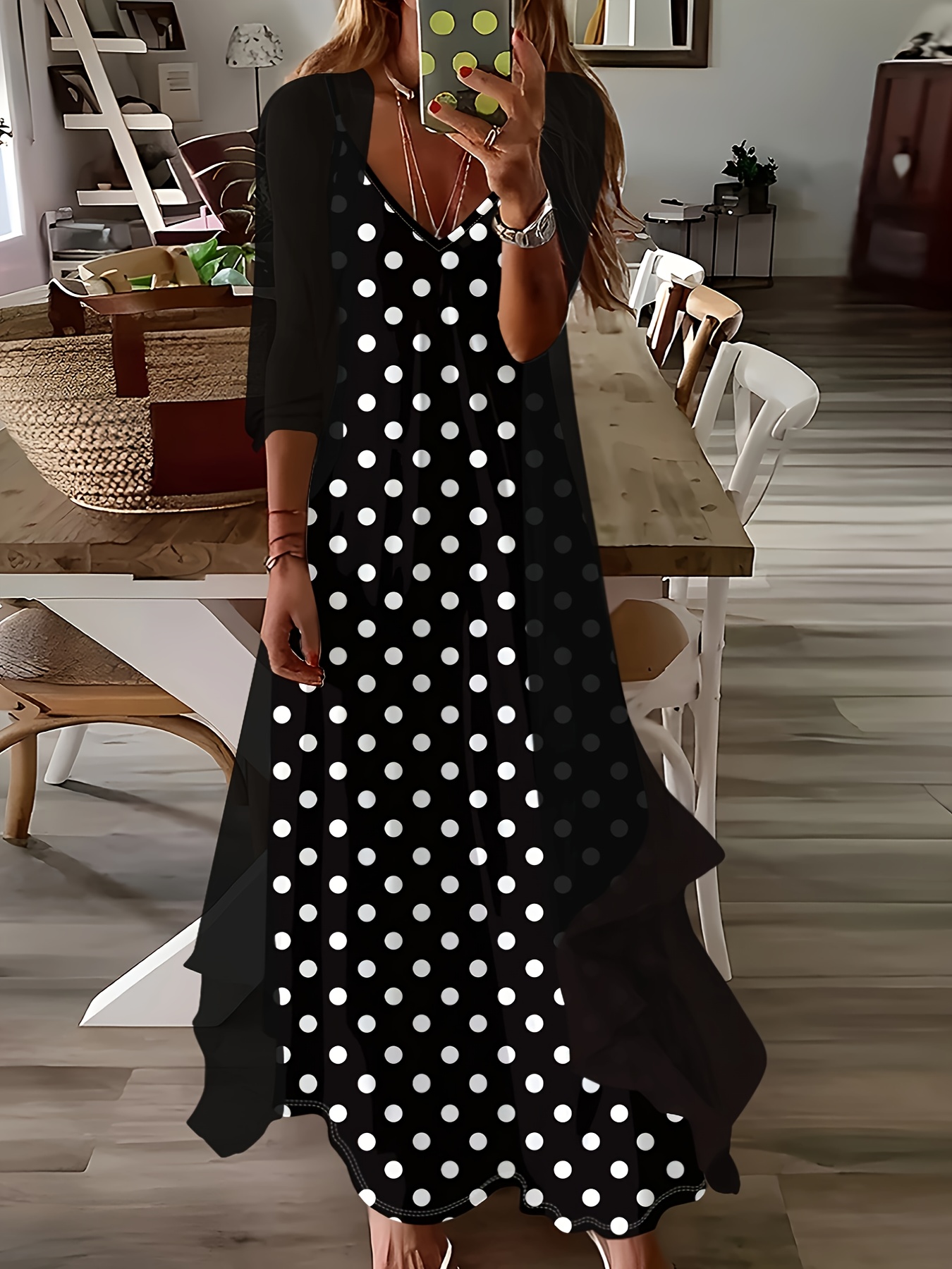 women's polka dot v neck sleeveless dress cardigan combo Temu