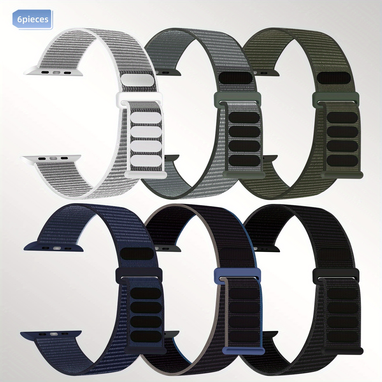 TEMU 6 Pack Sport Nylon Loop Band Compatible With Watch Band 38mm 40mm 41mm 42mm 44mm 45mm 46mm 49mm For Women Men, Adjustable Breathable Braided