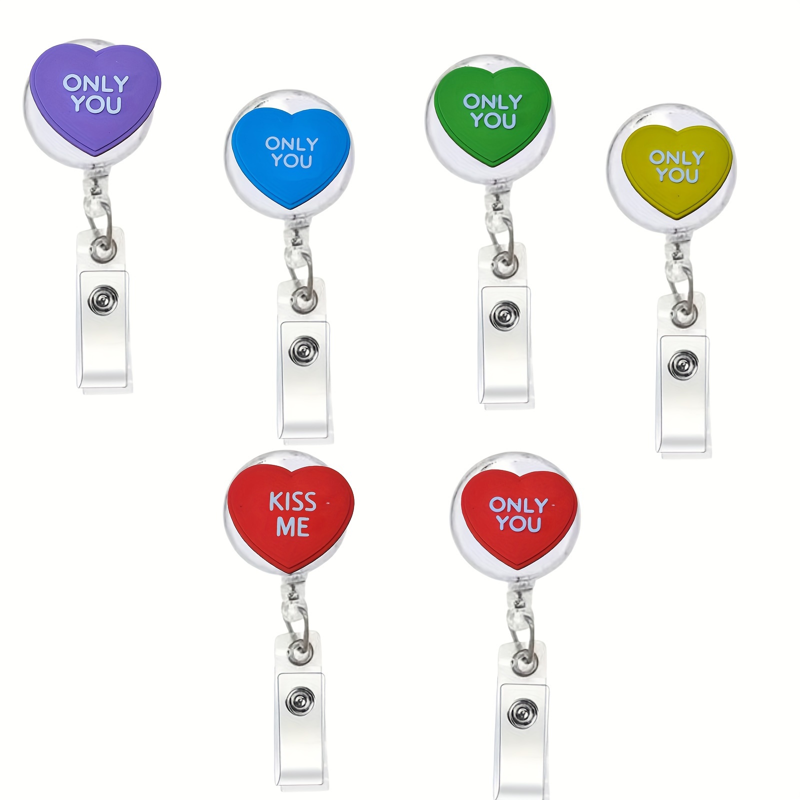 2/4/6pcs of cute Valentine's Day gift for your girlfriend Valentine's Day  Love Series Badge Buckle Women's Card Holder Retractable Badge Scroll for