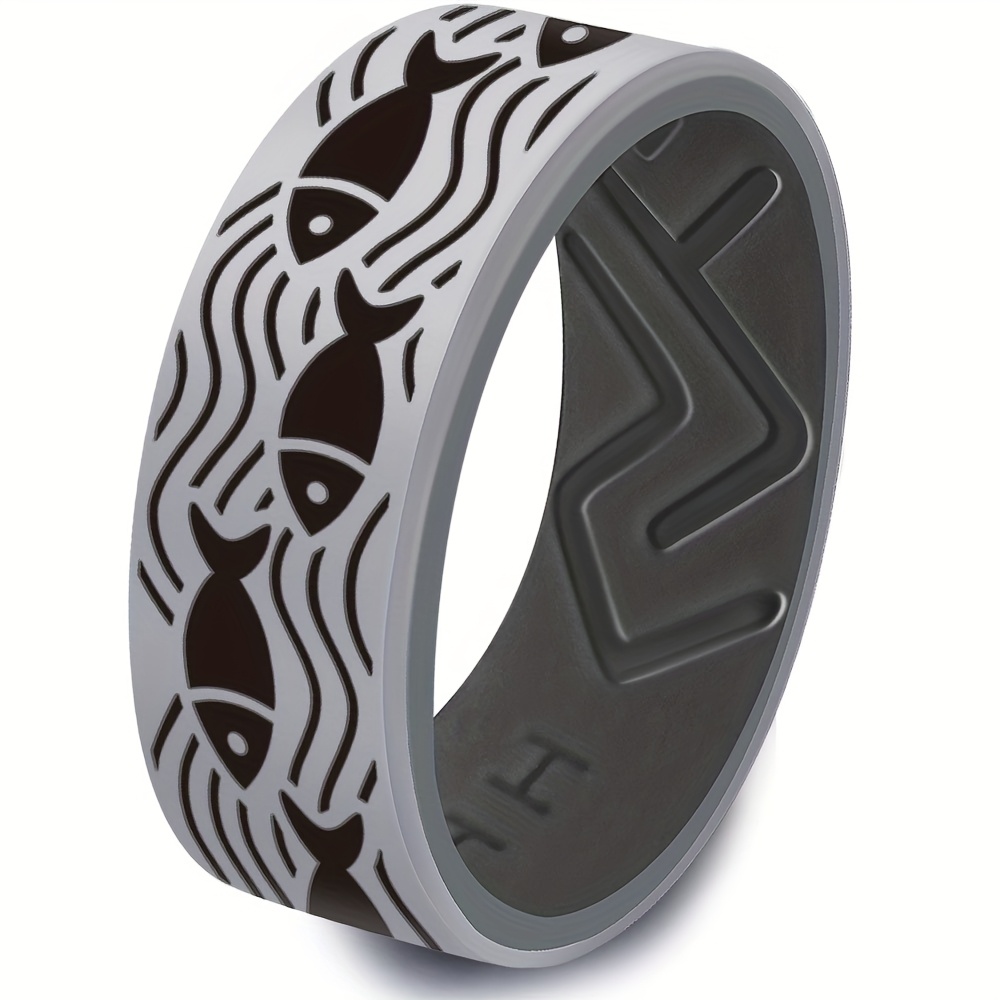 Fish and Sea Wave 8mm Silicone Ring
