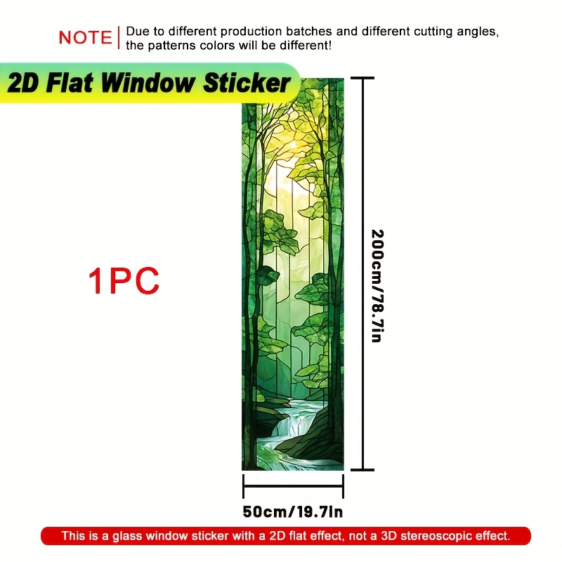 TEMU 2d Flat - 2d Flat - 1pc Of 2d Flat Window Decal Featuring A Forest Stream Stained Measuring 50x200 Cm. This Electrostatic Privacy Film Is