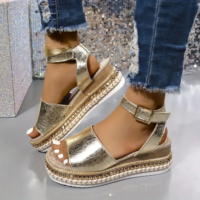 womens summer wedge sandals ankle buckle buckle fashionable comfortable soft sole comfort slingback vacation shoes details 3