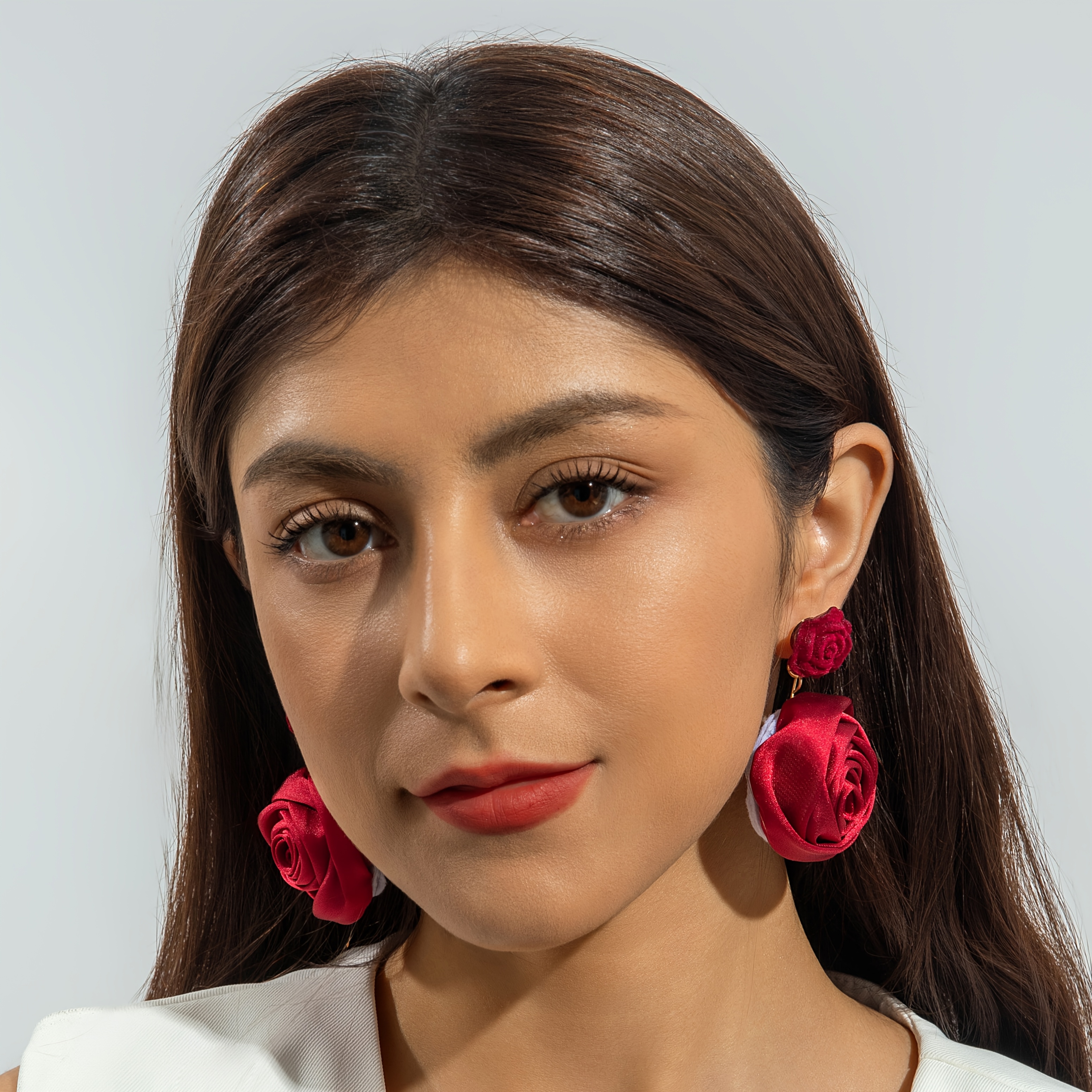 TEMU 1 Pair Of Elegant Realistic Three-dimensional Rose Flower Pendant Stud Earrings With Resin Flocked Camellia Dangle Earrings, Suitable As A