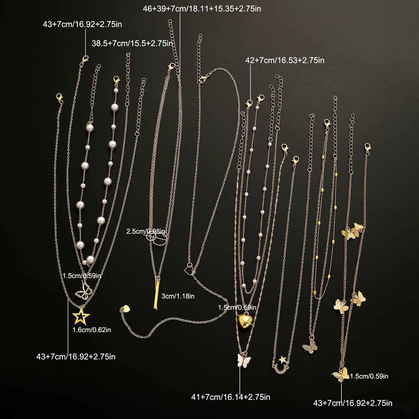 11pcs Fashion Elegant Bohemian Style Imitation Rhinestone Love Butterfly Star Moon Pendant Necklaces Women's Multi-layer Clavicle Chain, Ideal for Holiday Party, Dating, Daily Matching, Christmas, Valentine's Day, New Year, Mother's Day Gifts