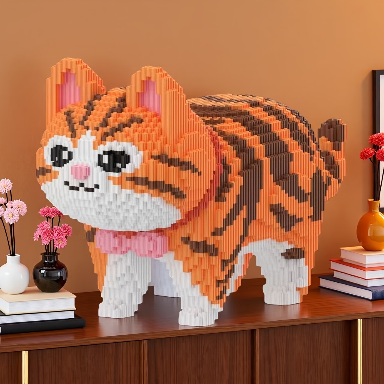 Fat Orange Tabby Cat Building Block Toy, Gift